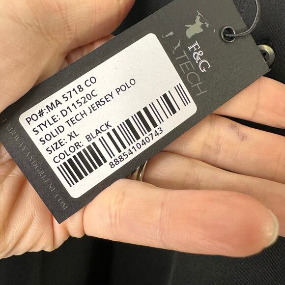 F&G Tech Black Solid Tech Jersey Polo Shirt Men's Size XL New - Picture 2 of 7